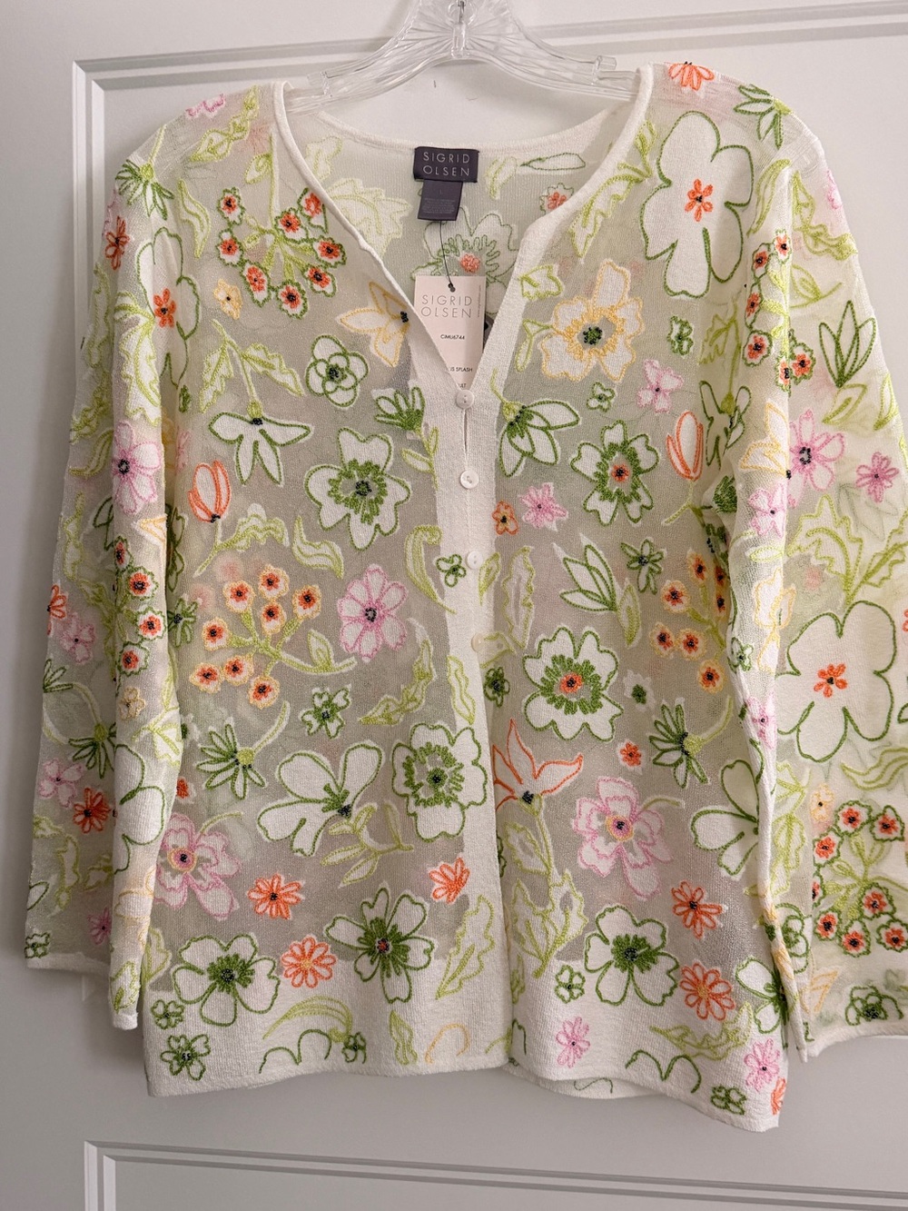 Sigrid Olsen White Floral Embroidered Button-Front Top
